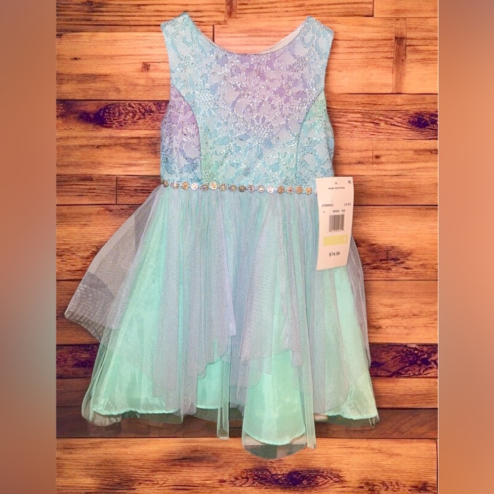 Rare Editions Aqua and Lavender Lace Dress